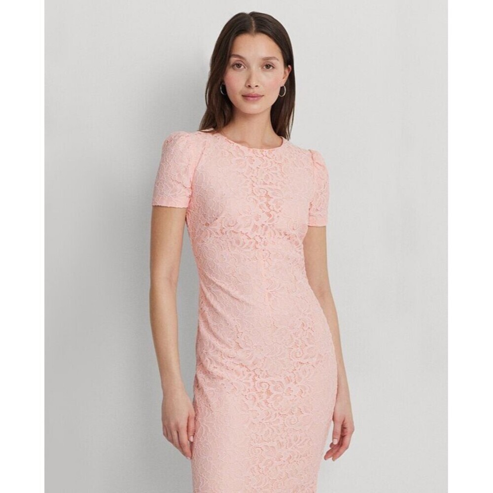 Lauren Ralph Lauren Women's Floral Lace Sheath Dress Formal Party Pink Opal 12